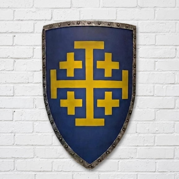 Jerusalem Cross Knight Shield Replica, 28 x 18 Inch Steel Crusader Display Shield, Medieval Wall Decor, Historical Armor Collectible, Templar Knight Shield, Renaissance Display Piece & Home Dcor