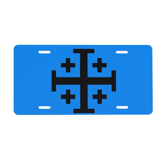 Jerusalem Cross License Plate 6x12 Inch Thickening Aluminum Metal Decorative License Plates, Universal Fit For Trucks, Suvs, Vehicles