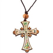 Jerusalem Cross Olivewood with Mother of Pearls 60cm / 23.5 inches, Cross is 5cm or 2 inches
