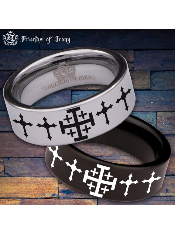 Jerusalem Cross Tungsten Carbide Ring
