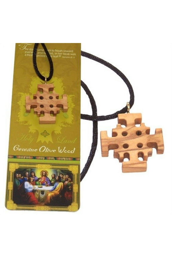 Jerusalem Cross - olive wood extra-Smoothed necklace ( 1.2 inches or 3 cm) - Necklace length is adjustable.