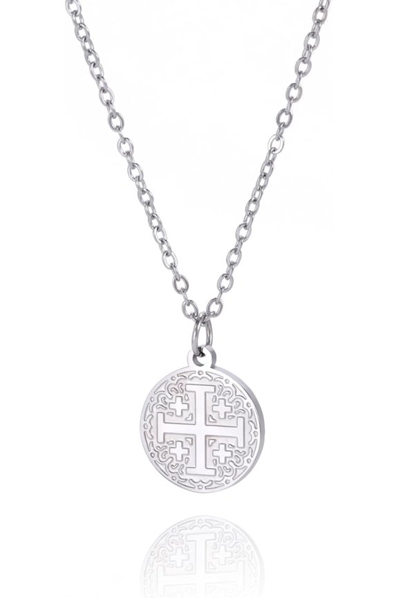 Jerusalem Crusaders Cross Pendant Necklace Jerusalem Medallion Disc Greek Religious Medieval Jewelry Baptism Gift Women Men