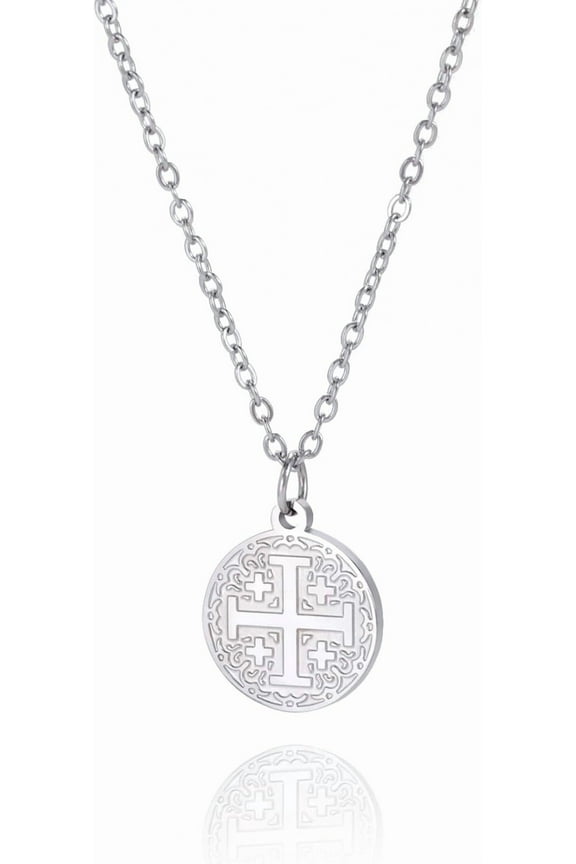 Jerusalem Crusaders Cross Pendant Necklace Jerusalem Medallion Disc Greek Religious Medieval Jewelry Baptism Gift Women Men