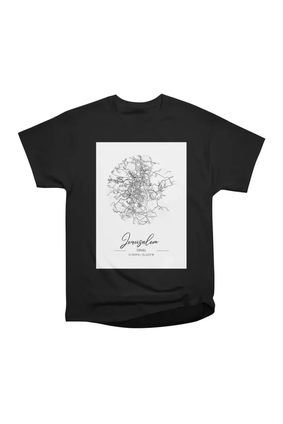 Jerusalem Israel Black Water City Map T-Shirt Tee Gift For Him Merch For Her Apparel For F