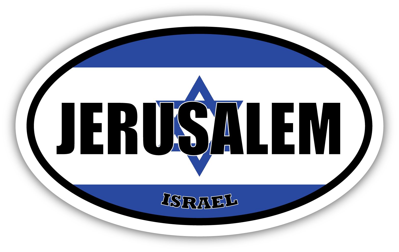Jerusalem Israel Flag Oval Decal Vinyl Bumper Sticker 3x5 inches ...