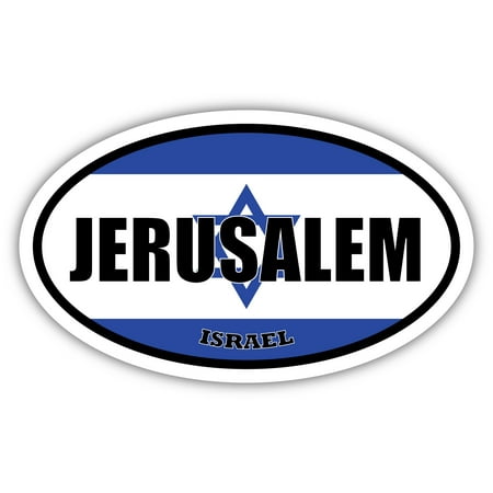Jerusalem Israel Flag Oval Decal Vinyl Bumper Sticker 3x5 inches