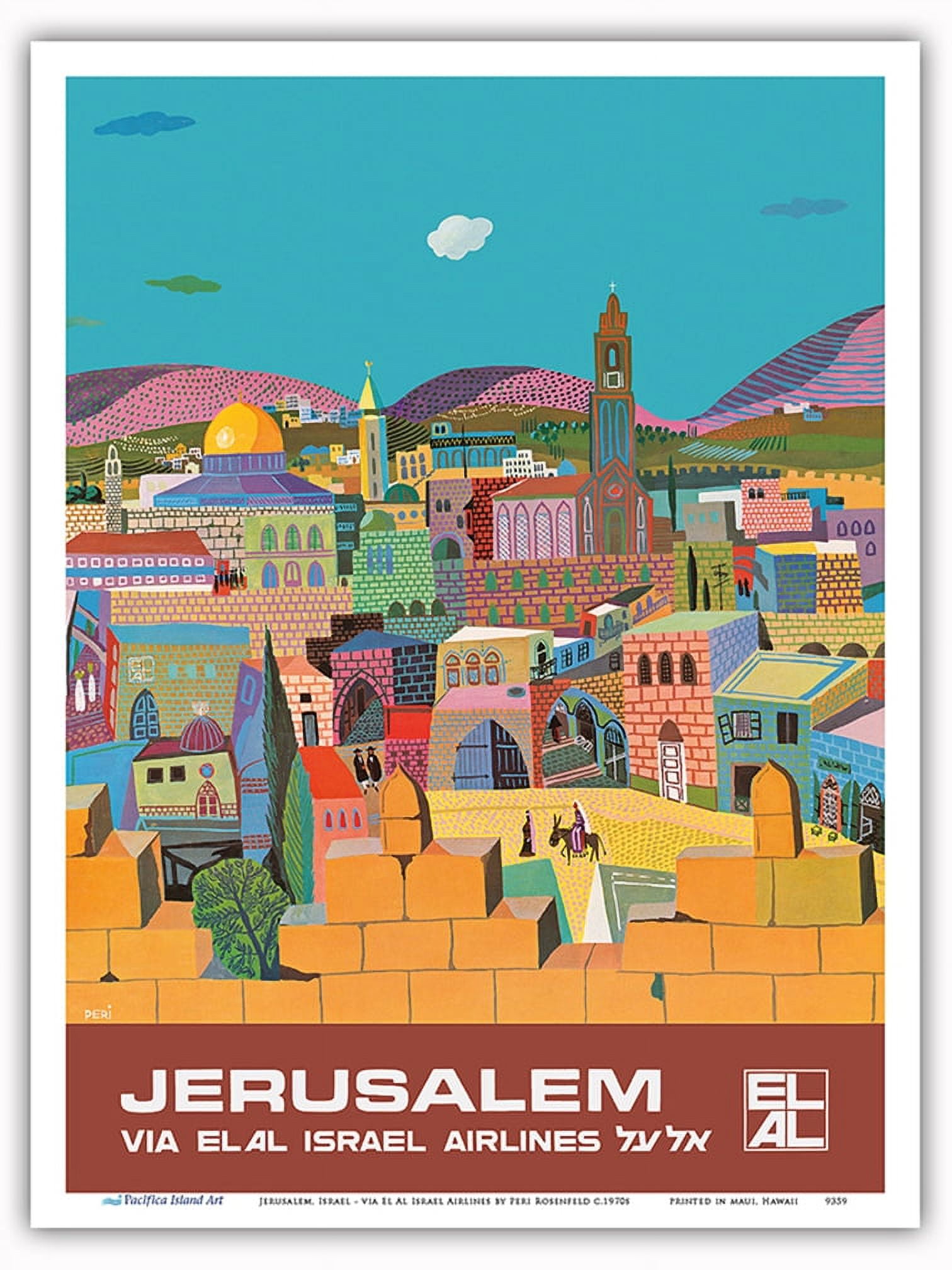 Jerusalem Israel Airlines Vintage Art Print on Canvas