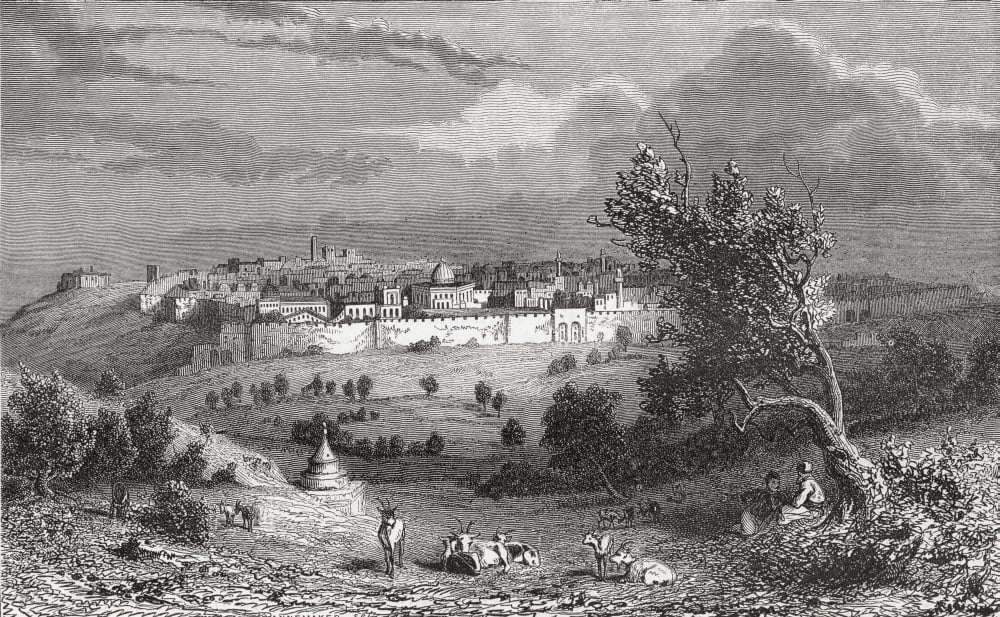 Jerusalem Palestine Seen From The Mount Of Olives In The 19Th Century From El Mundo En La Mano Published 1875 Canvas Art - Ken Welsh Design Pics (36 x 22)