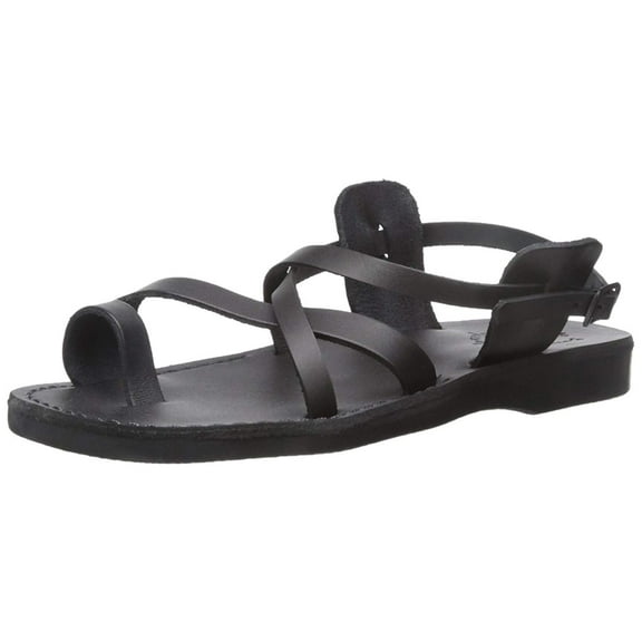 Jerusalem Sandals Men's The Good Shepard Buckled Toe-Ring, Black, Size 11.0