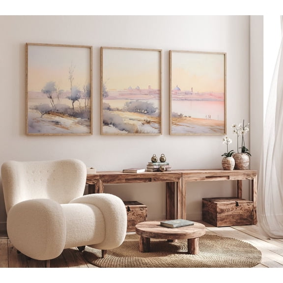 Jerusalem Sunset Landscape Print Israel Skyline Art Set 3 Stretched Canvas 8x12