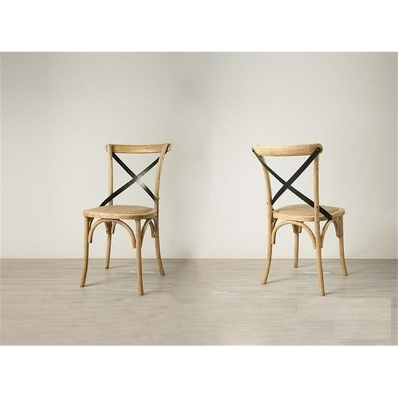 Jerwin Cross-Back Side Rattan Fabric Dining Chair (Set of 2) In Brown