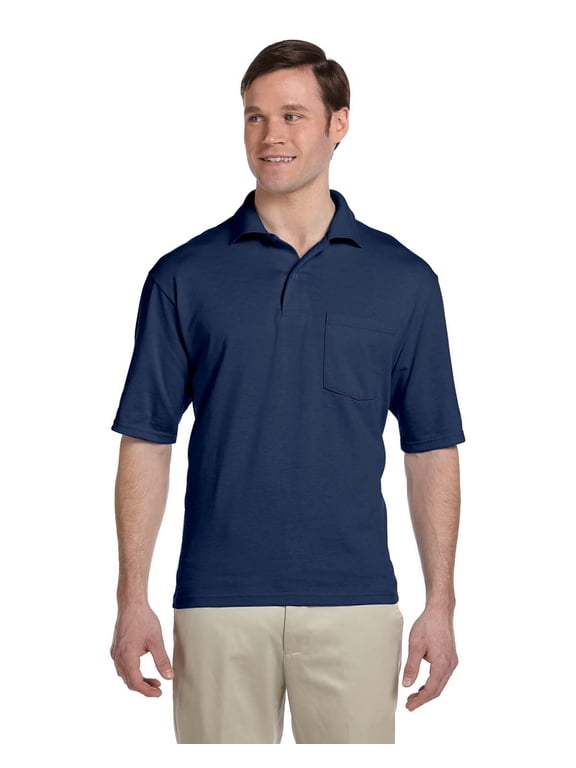 5.6 oz., 50/50 Jersey Pocket Polo with SpotShield (436P)- J NAVY,4XL