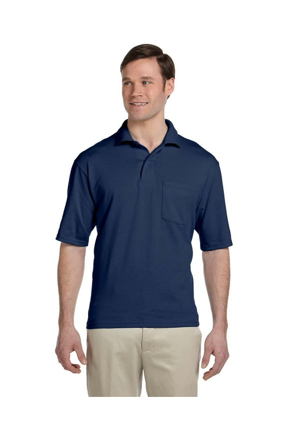 5.6 oz., 50/50 Jersey Pocket Polo with SpotShield, 5XL, J NAVY