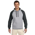thumbnail image 1 of JERZEES Adult 8 oz. NuBlend Colorblock Raglan Pullover Hooded Sweatshirt - 96CR - OXFORD/ BLACK M, 1 of 2