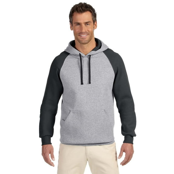 JERZEES Adult 8 oz. NuBlend Colorblock Raglan Pullover Hooded Sweatshirt - 96CR - OXFORD/ BLACK M