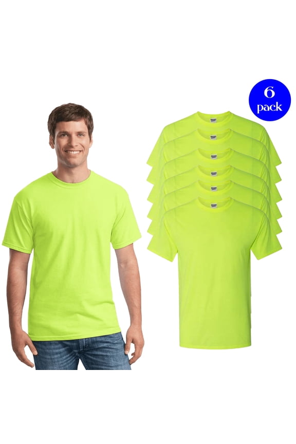 High Visibility Safety T-Shirt, 6-Pack Hi-Vis Crewneck Shirt, Safety Green Short Sleeve, M
