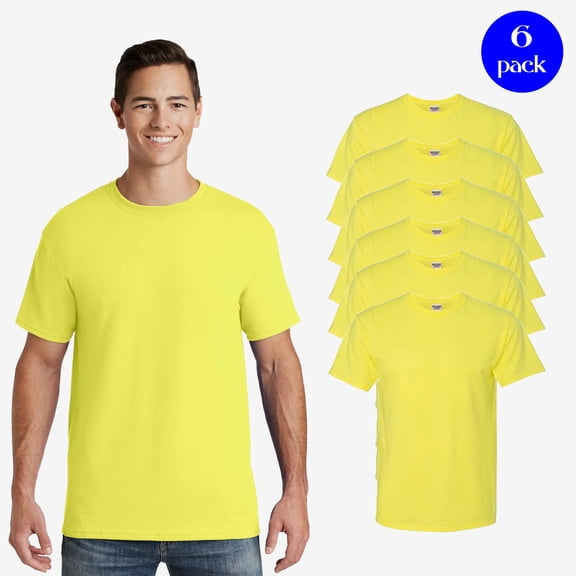 Jerzees High Visibility T-Shirt for Men, Hi-Vis Neon Yellow Construction Work Shirt, 6-Pack Tee, S