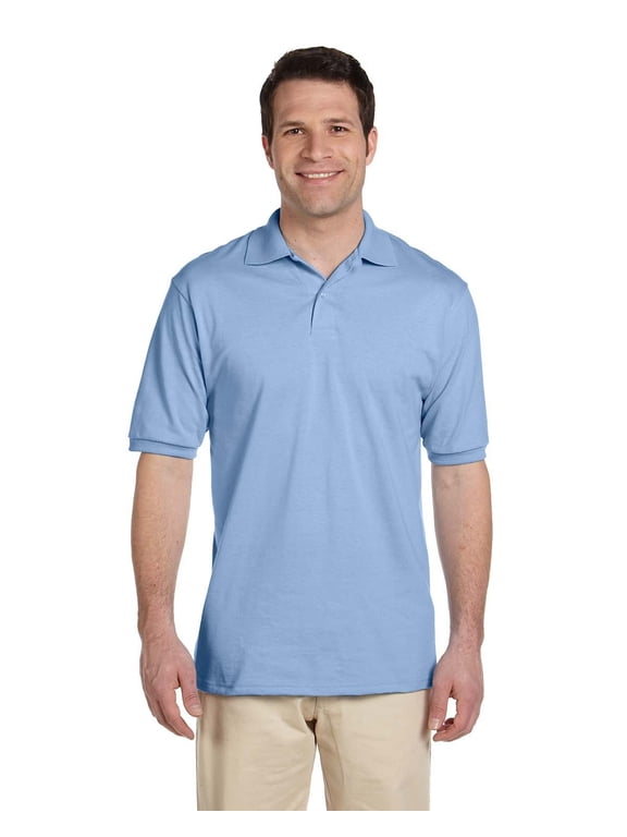 Men's 2 Button Knit Collar Polo Shirt, Light Blue, XXX-Large