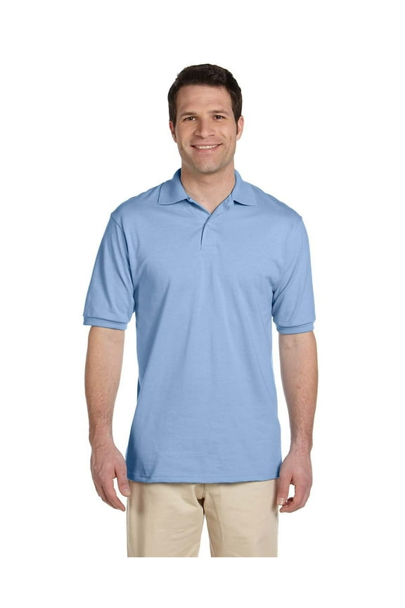 Men's 2 Button Knit Collar Polo Shirt, Light Blue, XXX-Large
