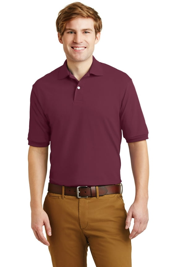 Men's 2 Button Placket Welt Knit Collar Polo Shirt, Maroon, Small