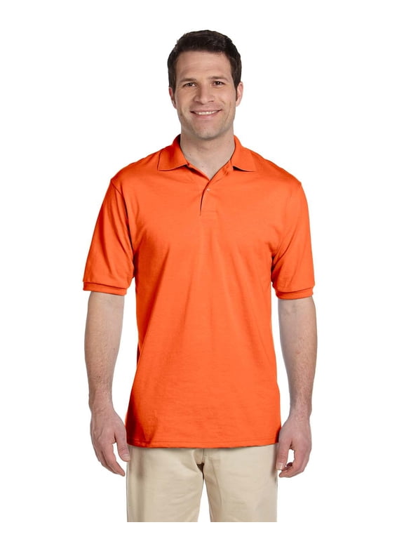 Men's 2 Button Placket Welt Knit Collar Polo Shirt, Safety Orange, Small