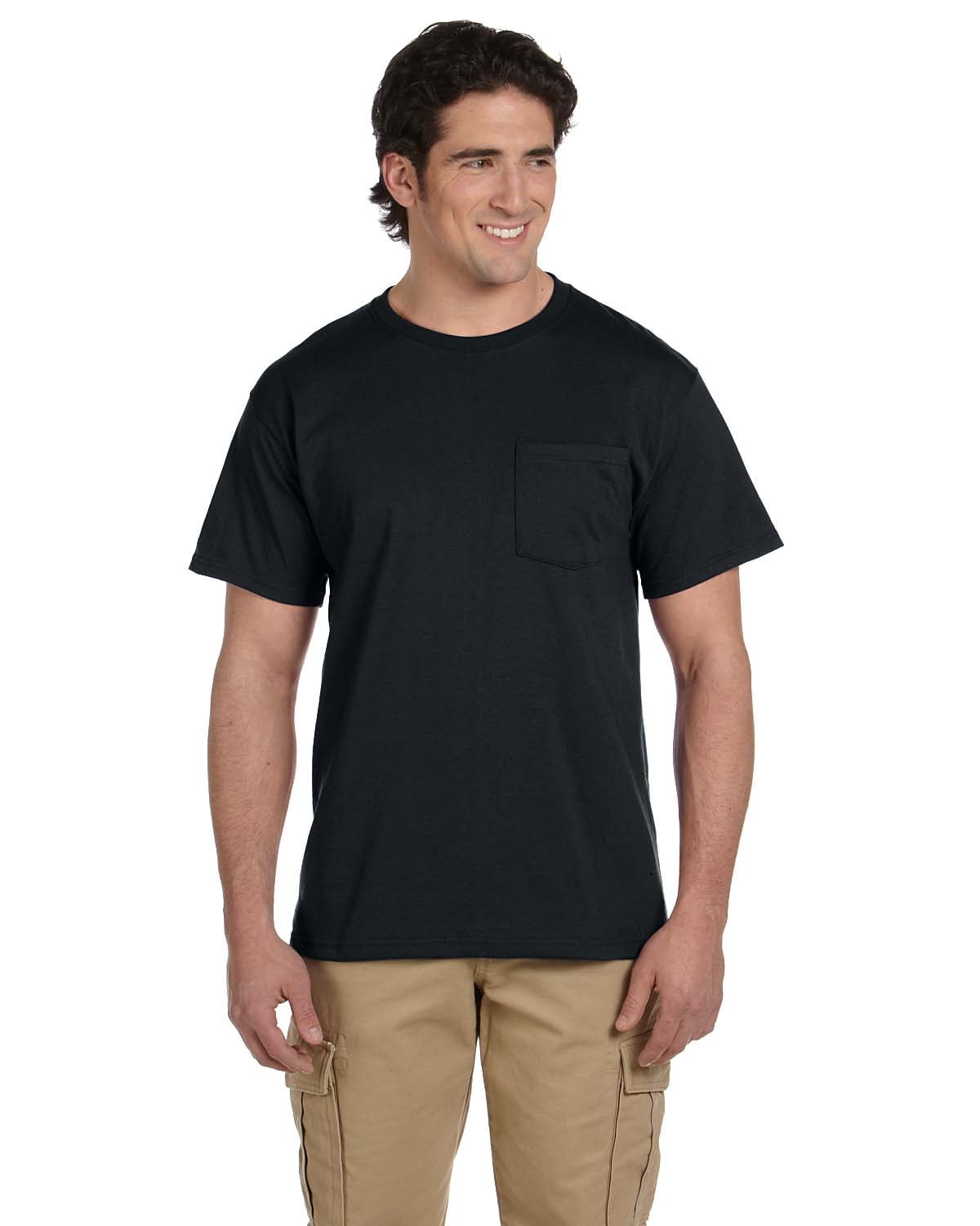 Jerzees Men's Pocket T-Shirt – 50/50 Cotton Blend, Left Chest Pocket, Comfort Fit, Black, 2XL