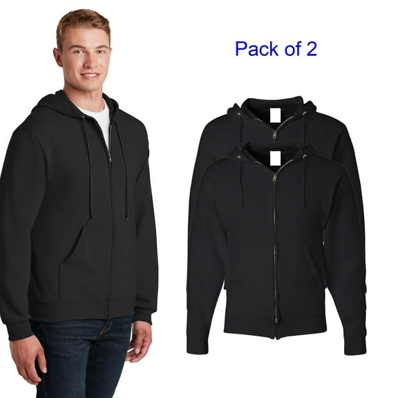 Jerzees Men's Full Zip Fleece Hoodie with Pouch Pocket NuBlend Hooded Sweatshirts -GR99 (Black 2 Pack XL)