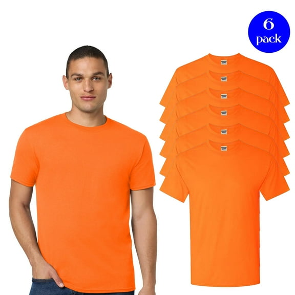 Jerzees Men's High Visibility Short Sleeve T-Shirt, 6-Pack Hi-Vis Work Shirt, Safety Orange Tee, S