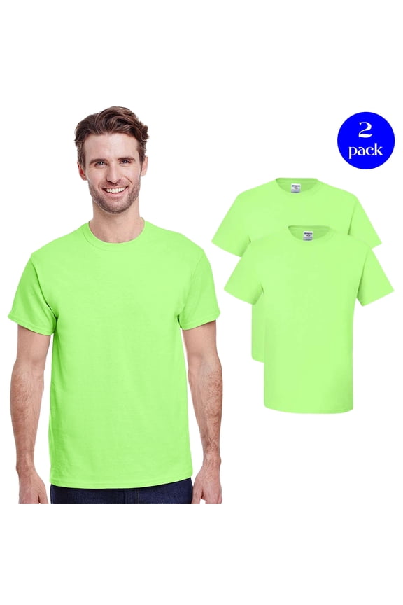 Men's High Visibility T-Shirt, Hi-Vis Dri-Power Crewneck Shirt 2 Pack, Safety Green Tee, S
