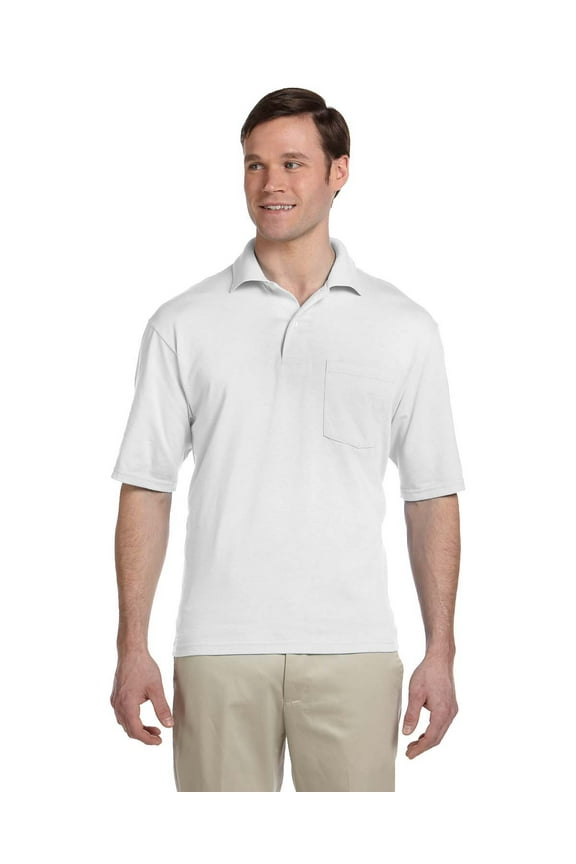 Men's SpotShield Pocket Polo Shirt, White, X-Large. (Pack of 12)