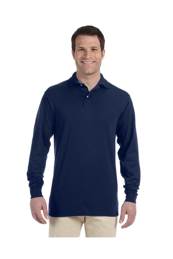 Men's SpotShield Stain Resistant Polo Shirts (Short & Long, Long Sleeve-Navy, Medium