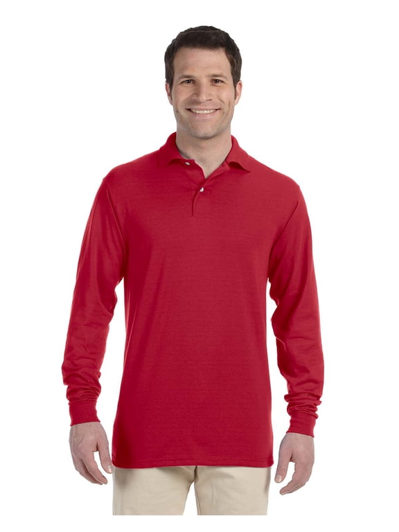 Men's SpotShield Stain Resistant Polo Shirts (Short & Long, Long Sleeve-True Red, Medium