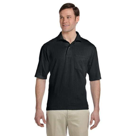 JERZEES 436P ADULT 5.6 OZ. SPOTSHIELD POCKET JERSEY POLO, Black, 3X, Pack 10, Mens Polo Shirts