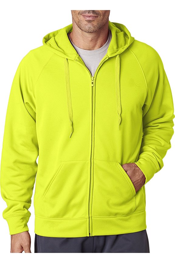 PF93 Adult Sport Tech Fleece Full-Zip Hooded Sweatshirt - Safety Green44; Extra Large