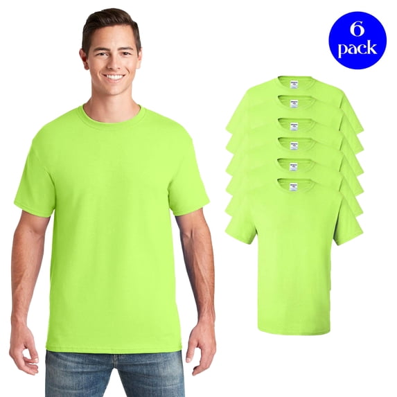 Jerzees Unisex Safety Work T-Shirt, Dri-Power Moisture-Wicking Shirt, Hi- Vis Safety Green Tee 6 Pack, Size S
