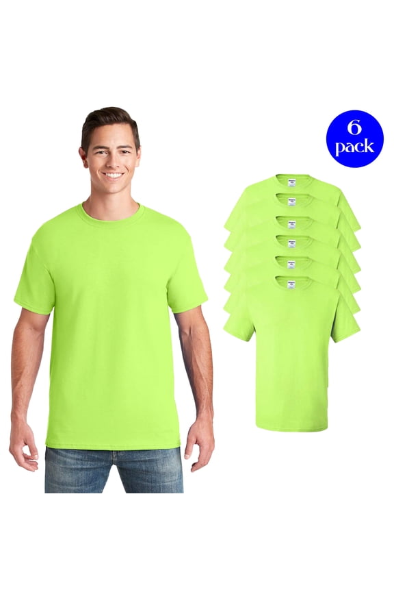 Unisex Safety Work T-Shirt, Dri-Power Moisture-Wicking Shirt, Hi- Vis Safety Green Tee 6 Pack, Size S