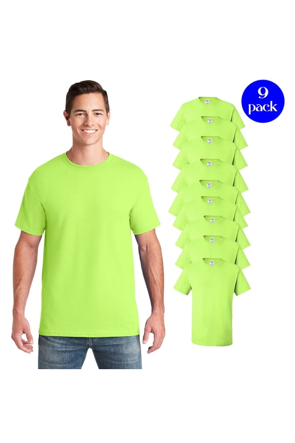Unisex Safety Work T-Shirt, Dri-Power Moisture-Wicking Shirt, Hi- Vis Safety Green Tee 9 Pack, Size S