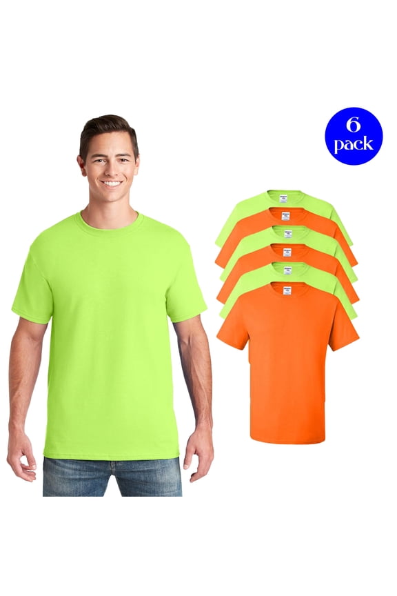 Unisex Safety Work T-Shirt, Dri-Power Moisture-Wicking Shirt, Hi- Vis Safety Multicolor Tee 6 Pack, Size M