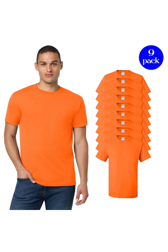 Unisex Safety Work T-Shirt, Dri-Power Moisture-Wicking Shirt, Hi- Vis Safety Orange Tee 9 Pack, Size S