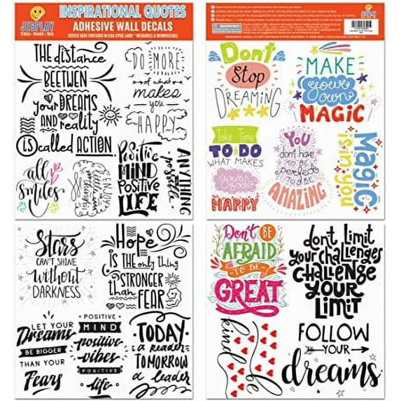 JesPlay Inspirational Quotes Wall Decals Wall Décor Stickers Include Crazy Fonts, Colorful Letters and Inspiring Messages - Removeable Wall Decor for Bedroom, Living Room, Study, Office