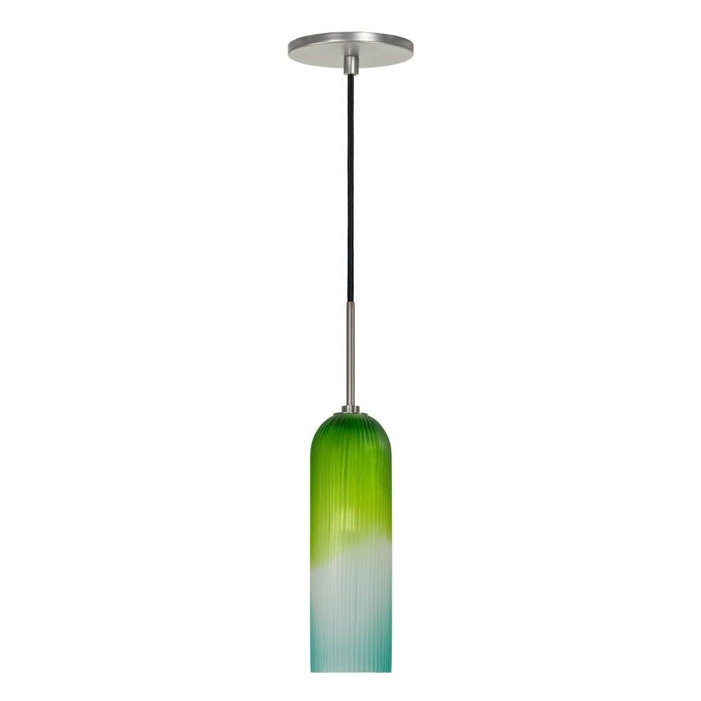 PD411-BUGN/BN Jesco Lighting One Light Line 60W Voltage Pendant with Canopy-Brushed Nickel Finish-Blue Green Glass Color