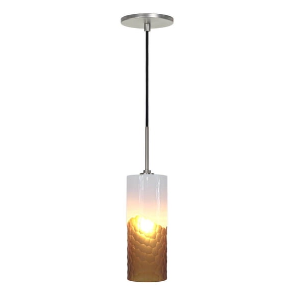 PD414-WHAM/BN Jesco Lighting One Light Line 60W Voltage Pendant with Canopy-Brushed Nickel Finish-White/Amber Glass Color