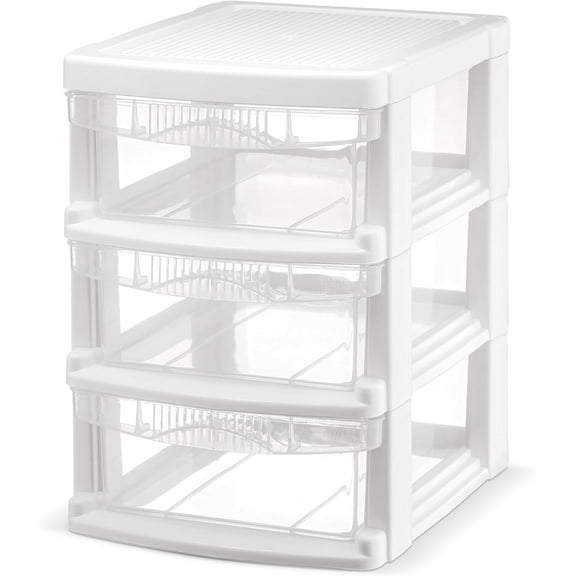 Jeskie 3 Drawer Plastic Storage, Mini Drawer Unit, White Frame With Clear Drawers for Craft Storage - 8.5"L X 7"W X10"H Inches - (1 Pack)