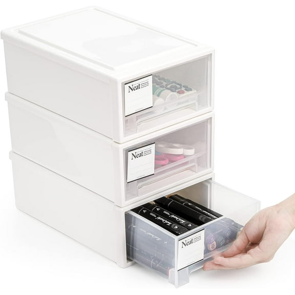 Jeskie 3 Pack Plastic Stackable DrawerStorage Drawers Bins, Small Drawer-type Desk Organizer Boxes, Translucent Small Chest of Drawers, Stackable Drawers for Home, Office, Desktop