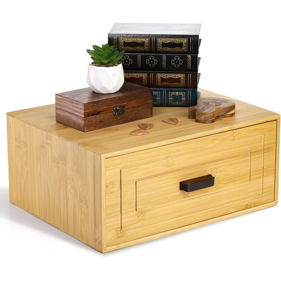 Jeskie Bamboo Cube Storage, Stackable Desk Drawer Organizer with Handle, Home Office Cubby Organizer for Entryway, Closet, Bedroom, Bathroom, 15 x 11.75 x 6.5 Inch