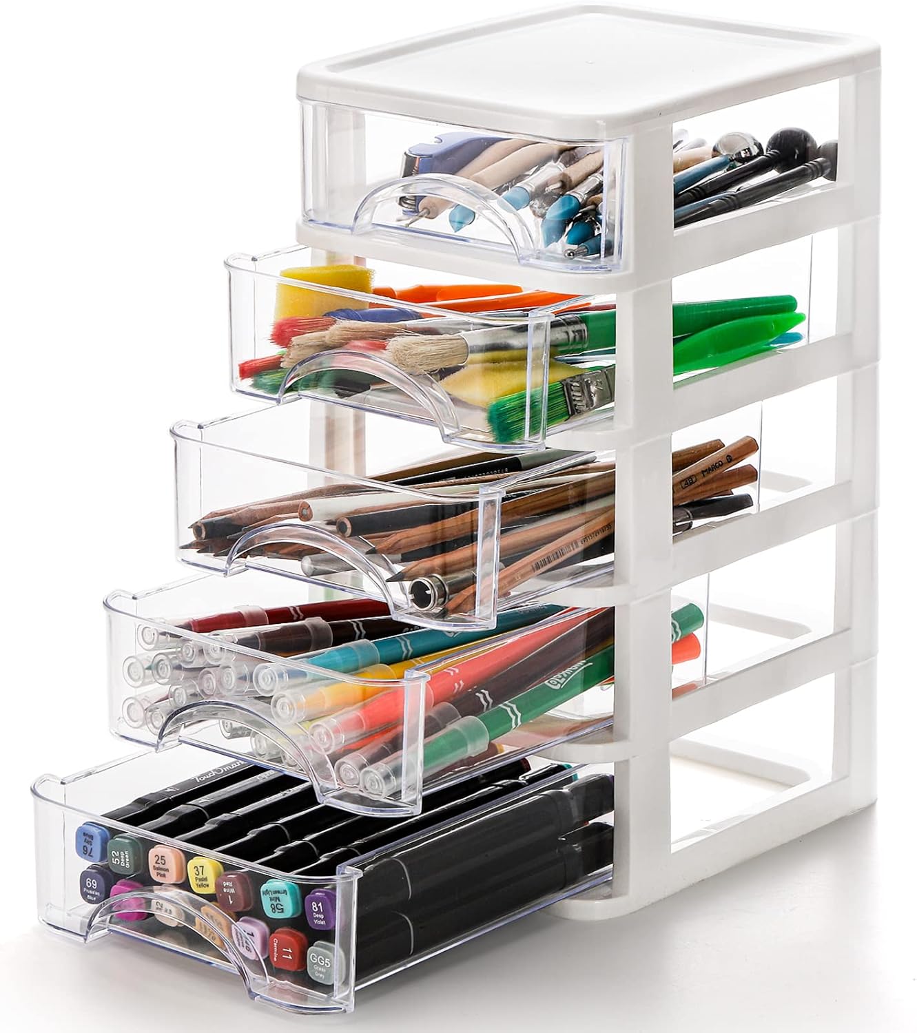 Jeskie Desktop Drawer, Clear 5 Drawer Desktop Storage Unit, White Frame ...