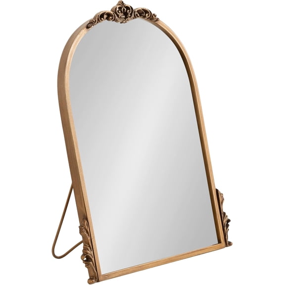 Jeskie Myrcelle Traditional Arched Tabletop Easel Mirror, 14 x 19, Gold, Vintage Small Arch Mirror with Ornate Garland Detailing Along The Crown and Edges of The Frame