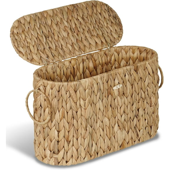 Jeskie Toilet Paper Storage Basket, Water Hyacinth Slim Toilet Paper Holder with Lid- Holds Up to 9 Mega Rolls, Home Bathroom Decor Organizer