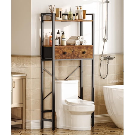 Jeskie Over The Toilet Storage Rack with 2 Drawers, 3-Tier Bathroom Organizer Shelf Over Toilet, Freestanding Space Saver Bathroom Toilet Shelves Above Toilet for Room, Rustic Brown and Black
