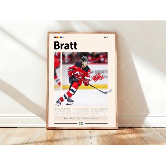 Jesper Bratt Art New Jersey Hockey Art Hockey Fans Hockey Wall Art Sports Bedroom Arts, Unframed Poster